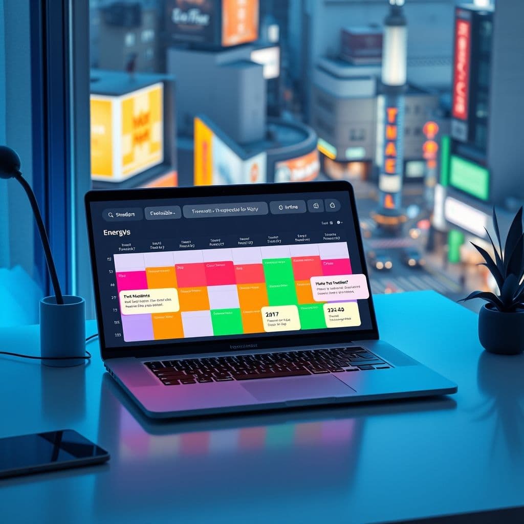 Conceptual interface of a student time management SaaS with energy tracking.