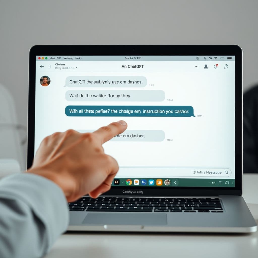 ChatGPT interface showing repeated use of em dashes despite user instructions.
