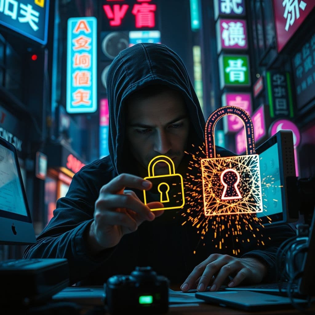 A futuristic depiction of AI-powered email security threats and potential solutions.