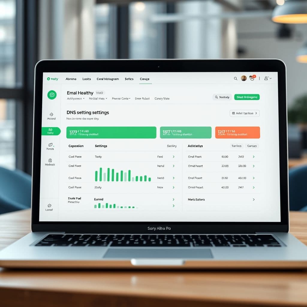 Conceptual dashboard showing email health status and recommended actions.