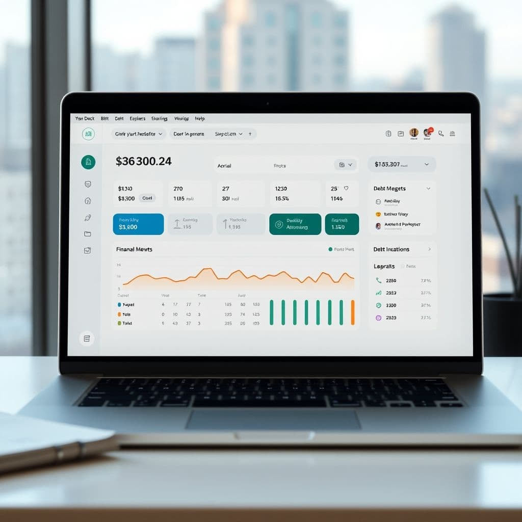 A mock-up of a sleek financial management dashboard.