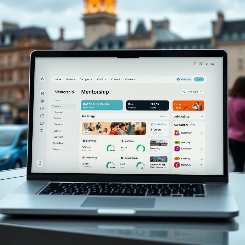 A sleek dashboard of a mentorship and job search platform.