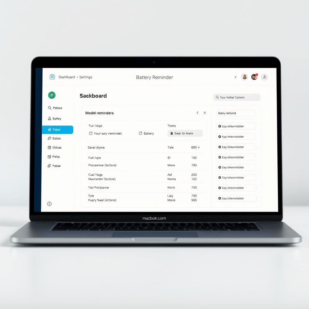 Conceptual interface for battery reminder SaaS dashboard