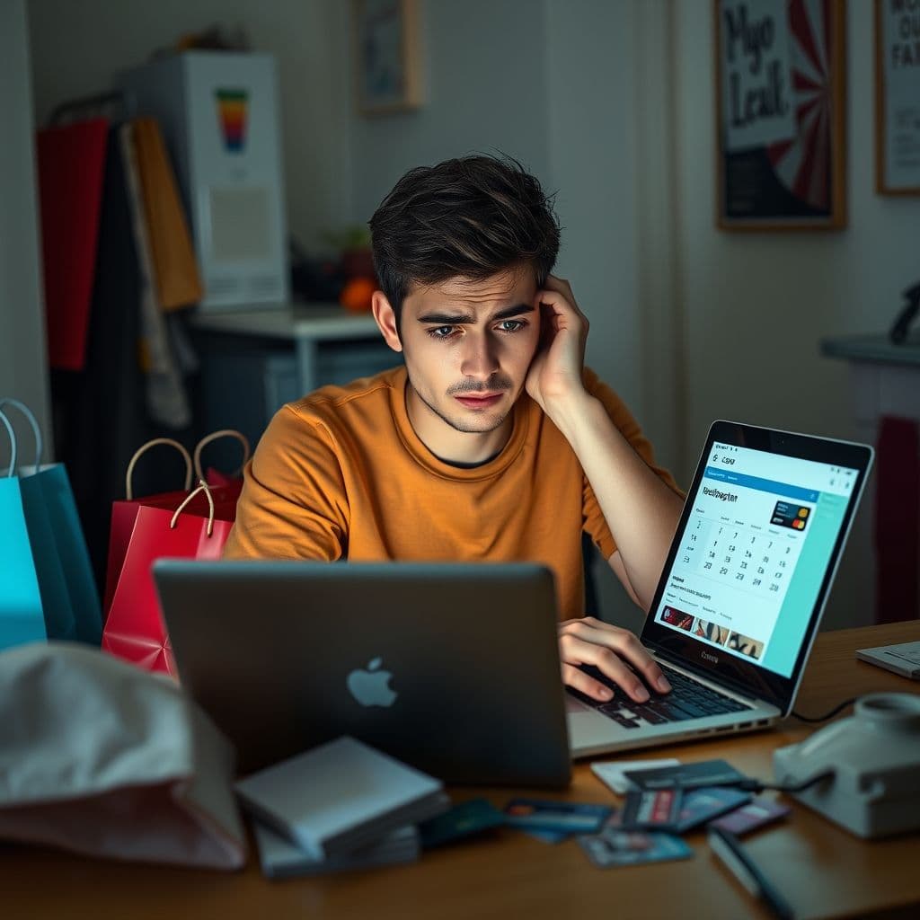 A person with ADHD struggling with impulsive spending decisions.