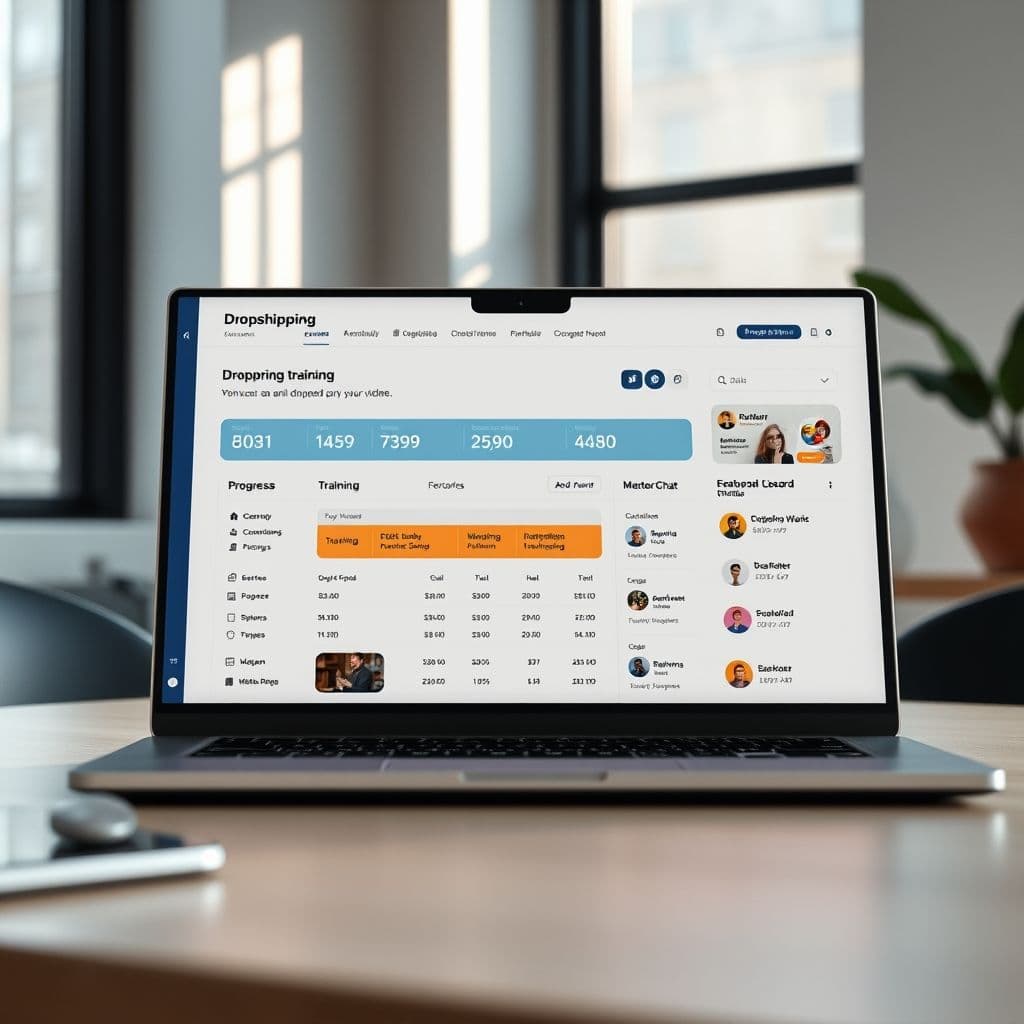 Conceptual interface of a dropshipping mentorship SaaS platform.