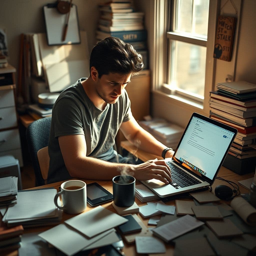 A frustrated freelancer staring at an empty inbox on their laptop.