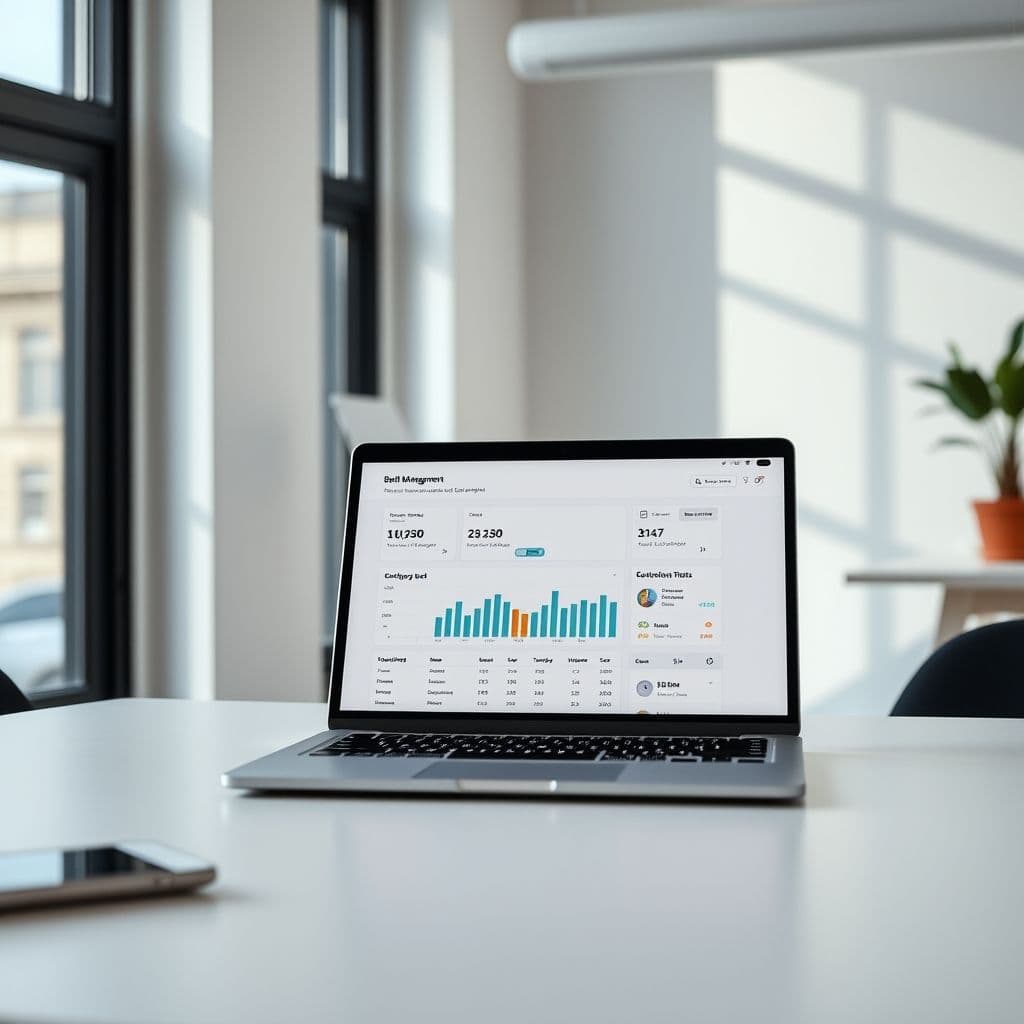 A mock-up of a debt management dashboard with progress charts.