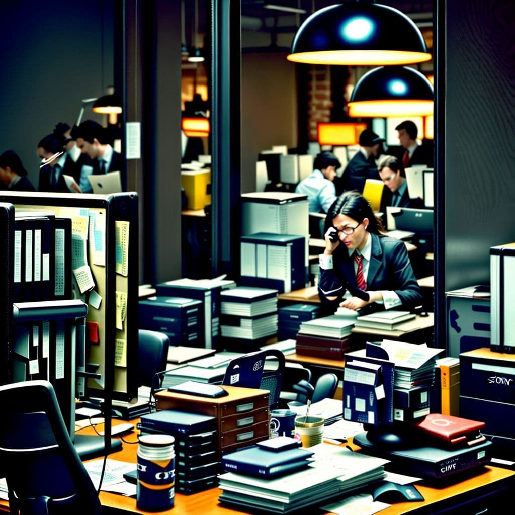 A chaotic desk covered in credit card statements and overdue bills.