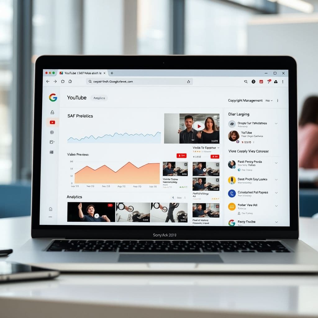 Mock-up of a YouTube automation SaaS dashboard.