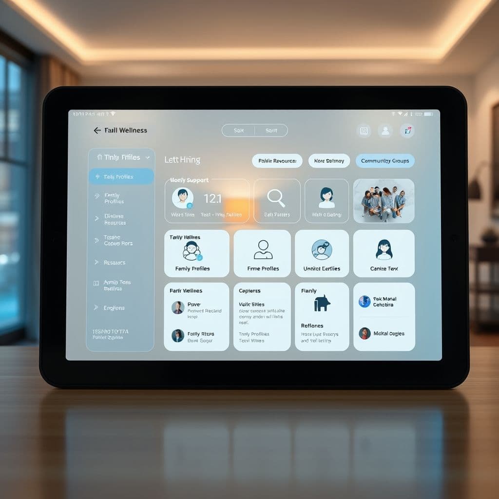 Conceptual interface of a family support platform dashboard.