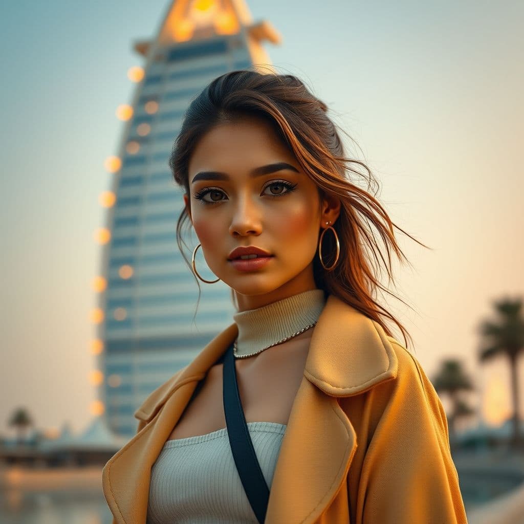 A futuristic AI-generated influencer posing for a social media post.