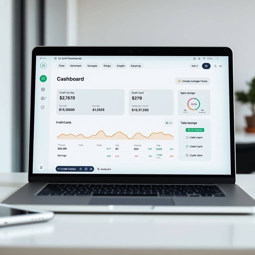 A sleek dashboard showing debt repayment progress and savings goals.