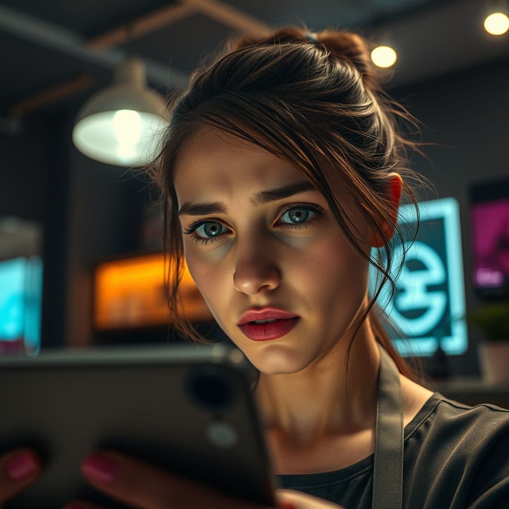 A frustrated nail technician struggling with TikTok content creation.