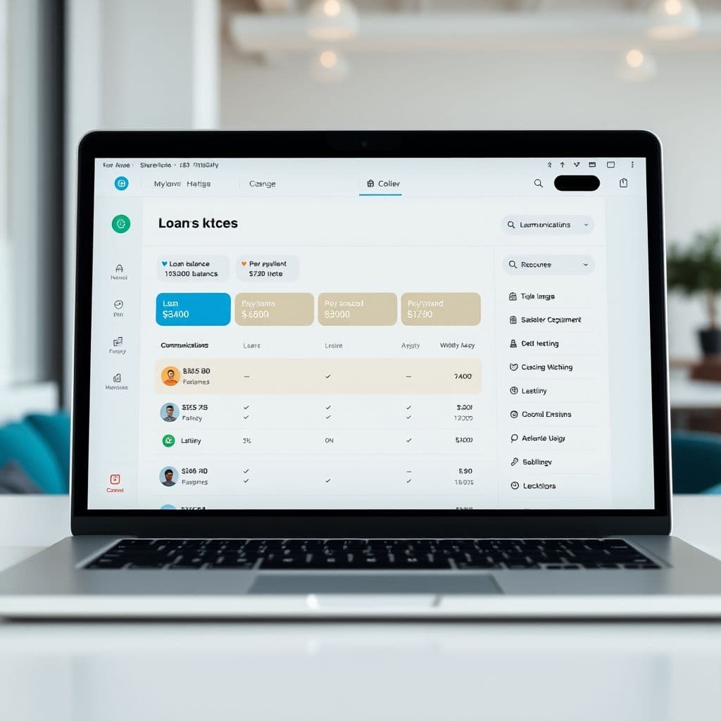 A mock-up of a sleek loan management dashboard.