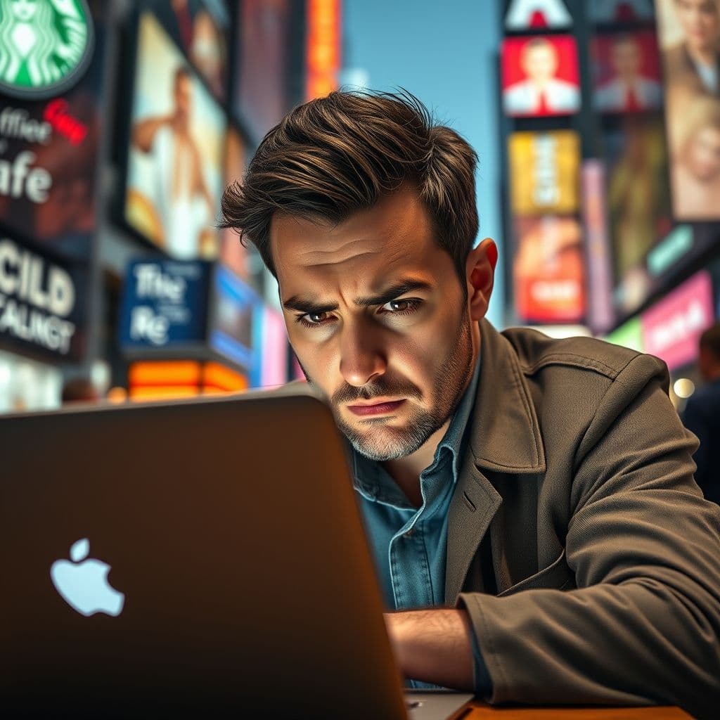 A frustrated user researching affiliate marketing programs on a laptop.