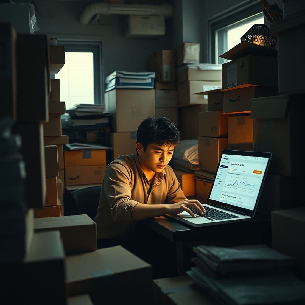 Frustrated entrepreneur struggling with online business logistics.