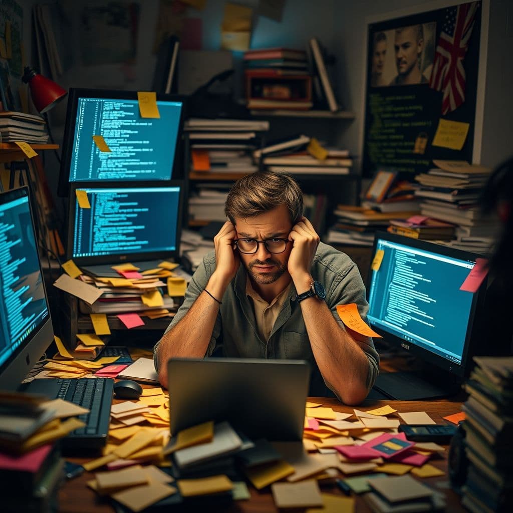 Frustrated creator overwhelmed by content tasks.