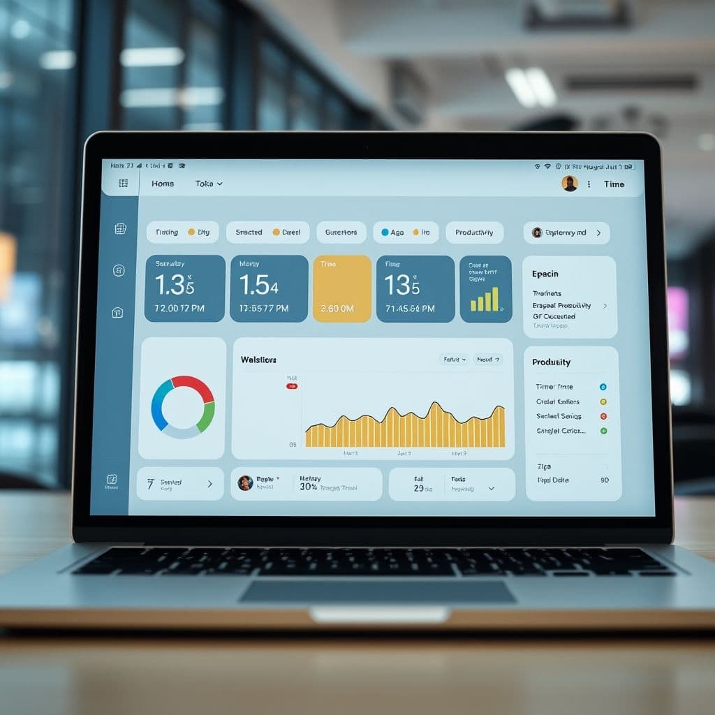 A sleek digital dashboard showing integrated timers and to-do lists.