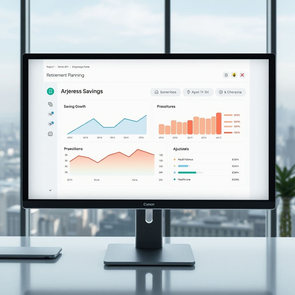 A mock-up of a retirement planning SaaS dashboard with interactive graphs.