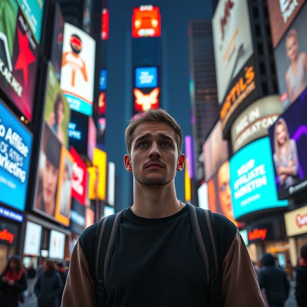 A confused user looking at multiple affiliate marketing program options.