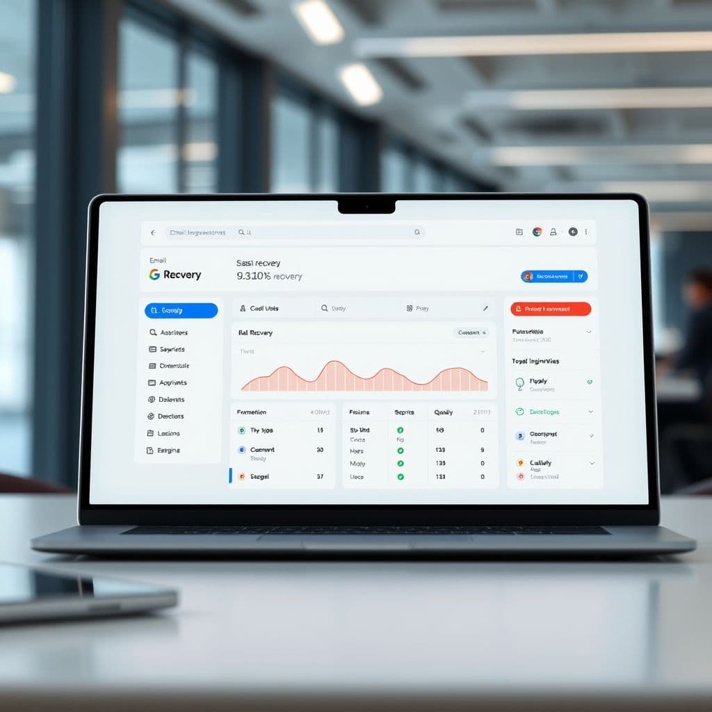 Conceptual interface of an email recovery SaaS dashboard.