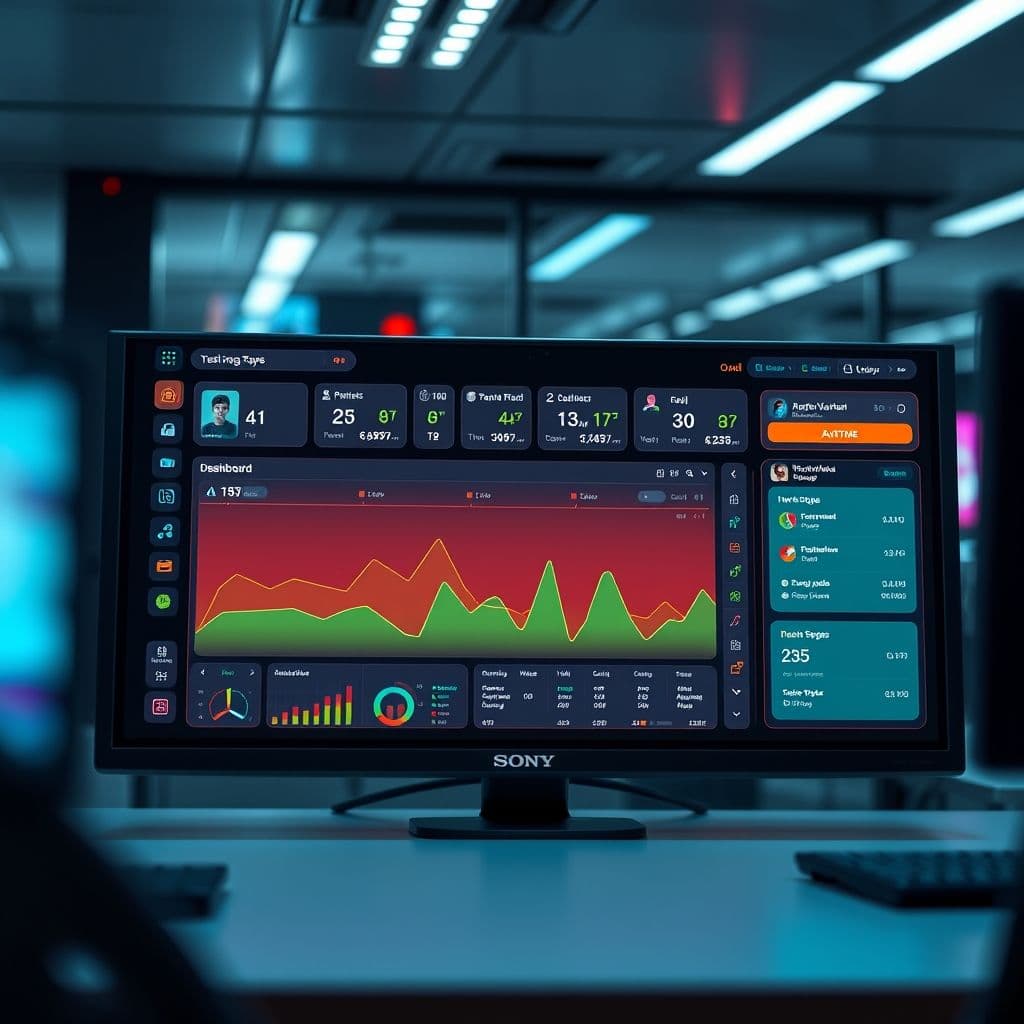 A futuristic dashboard showing a task management interface with automated features.