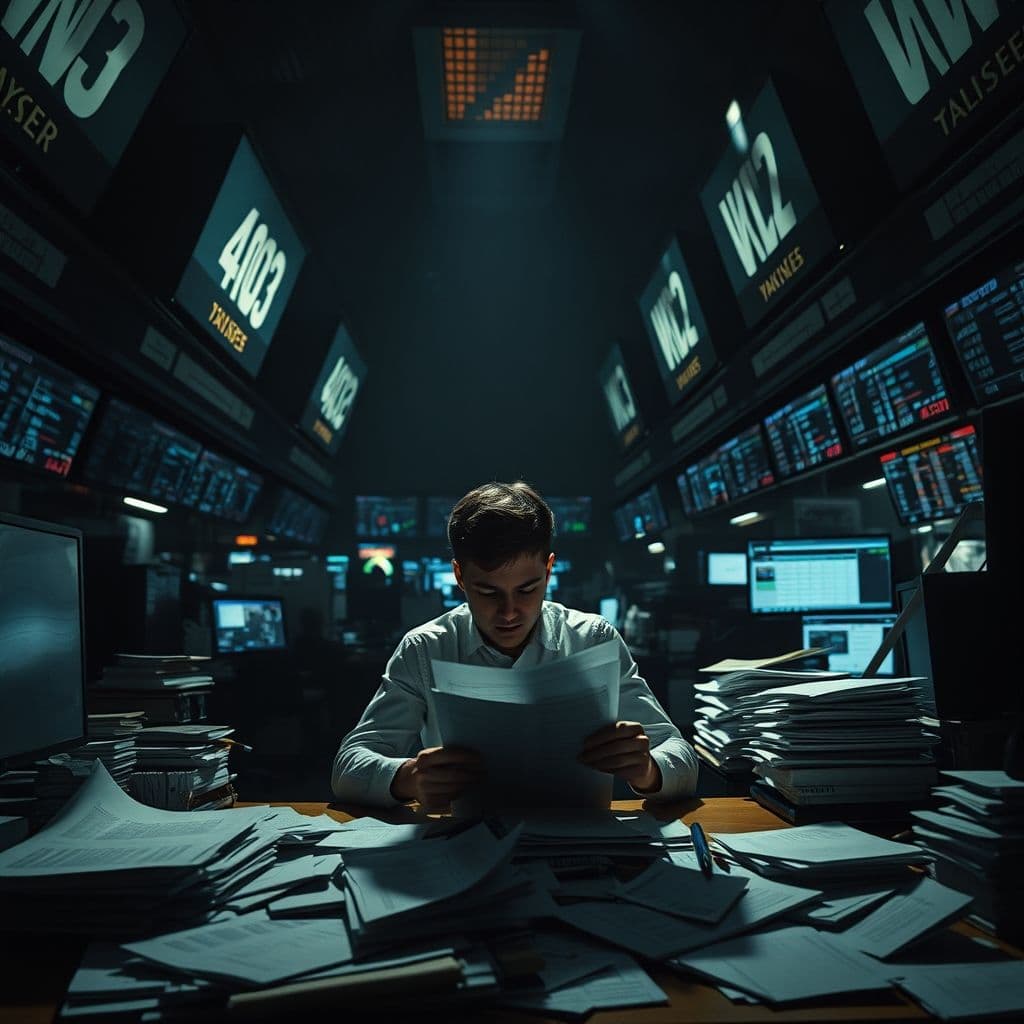 A person overwhelmed by financial jargon and documents.