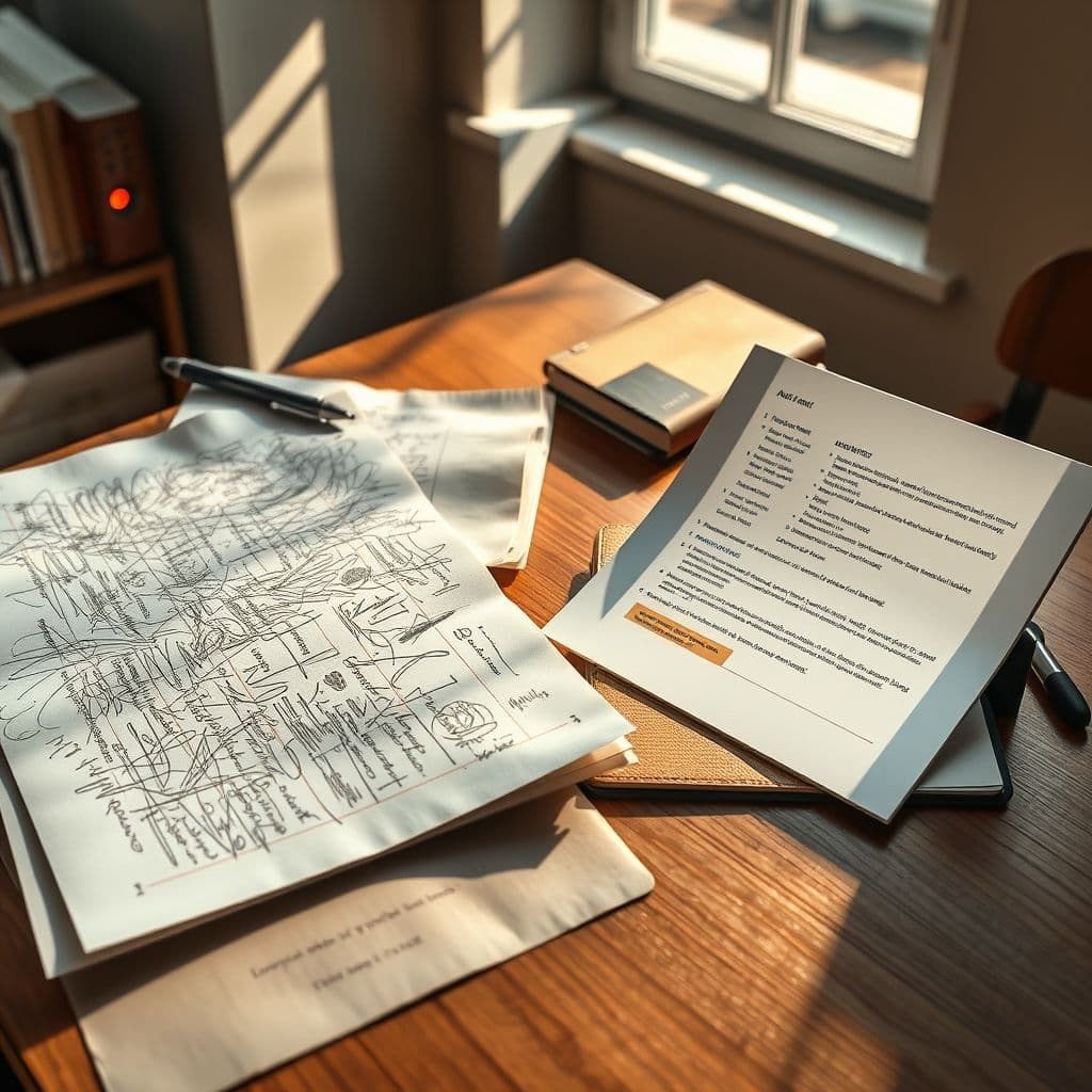 Comparison of messy notes versus organized notes