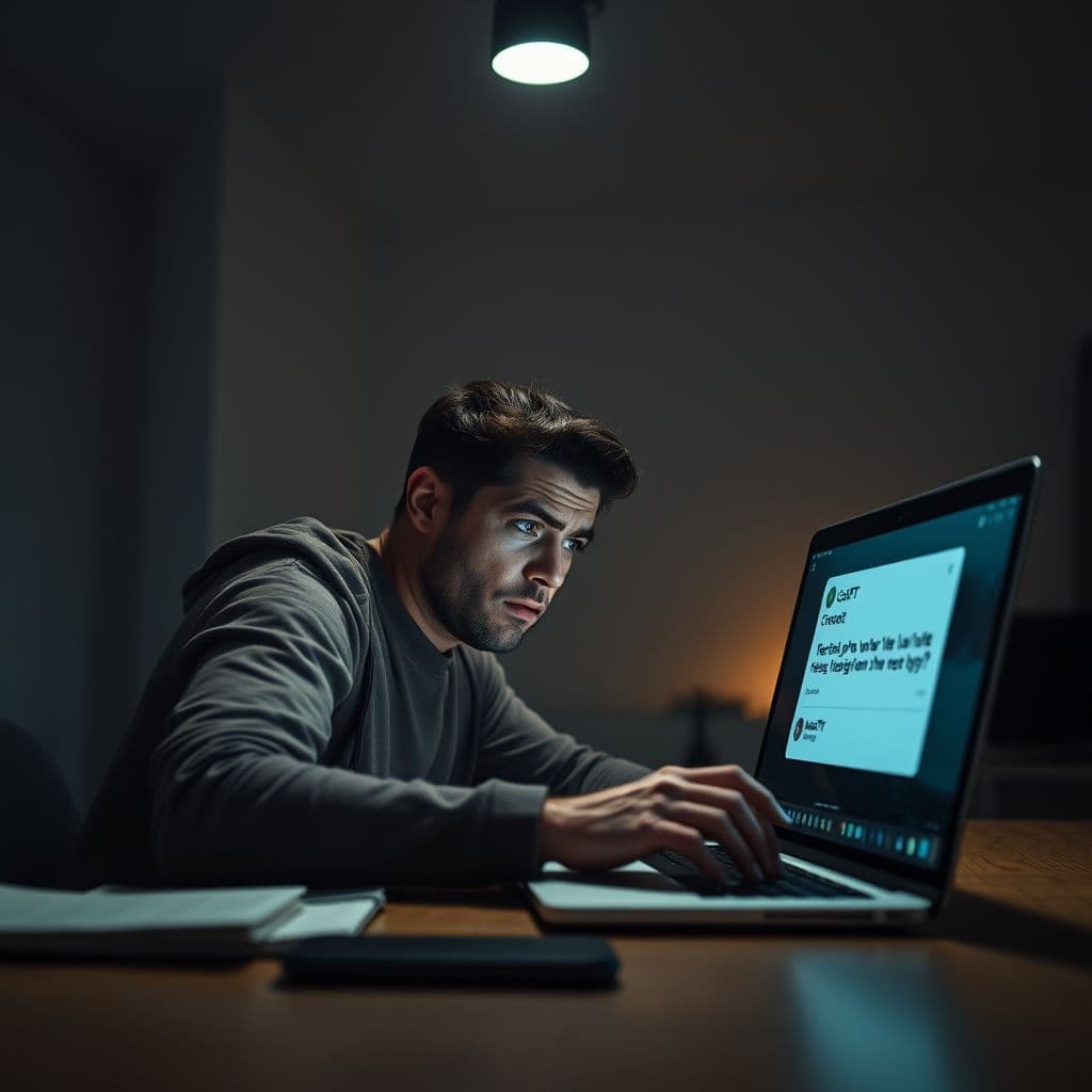 A frustrated user looking at a ChatGPT response on their laptop screen.