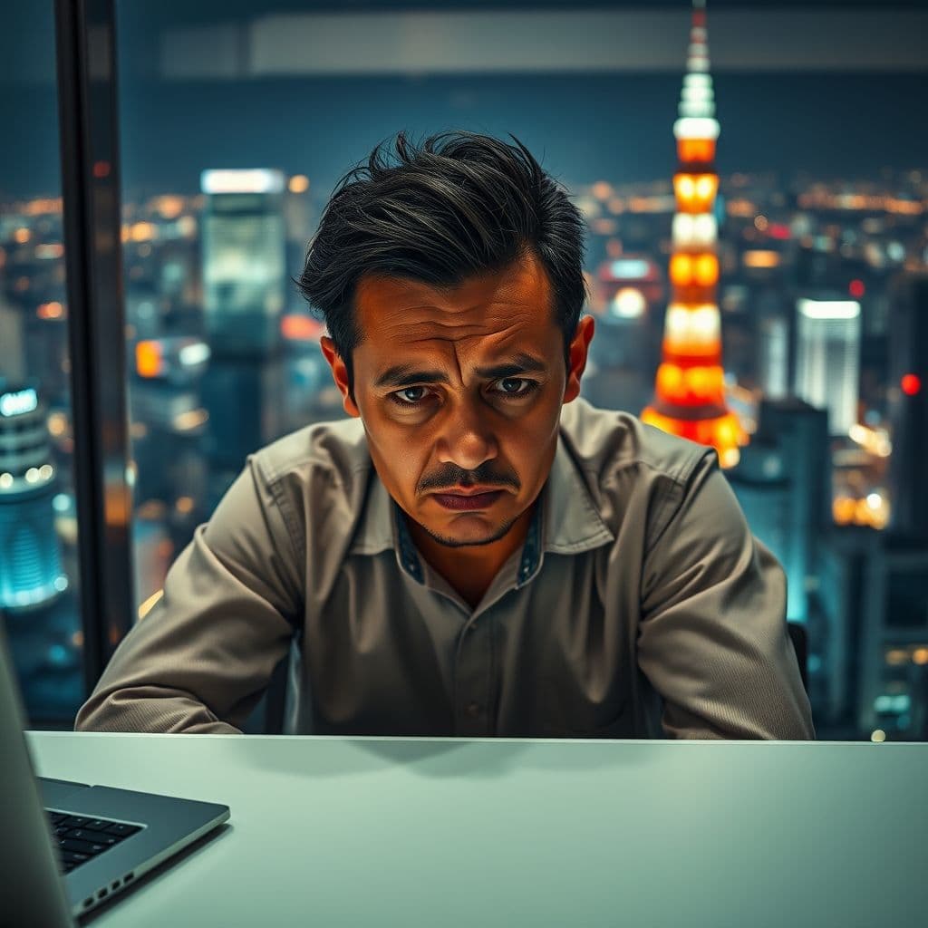 A frustrated entrepreneur looking at financial charts on a laptop.