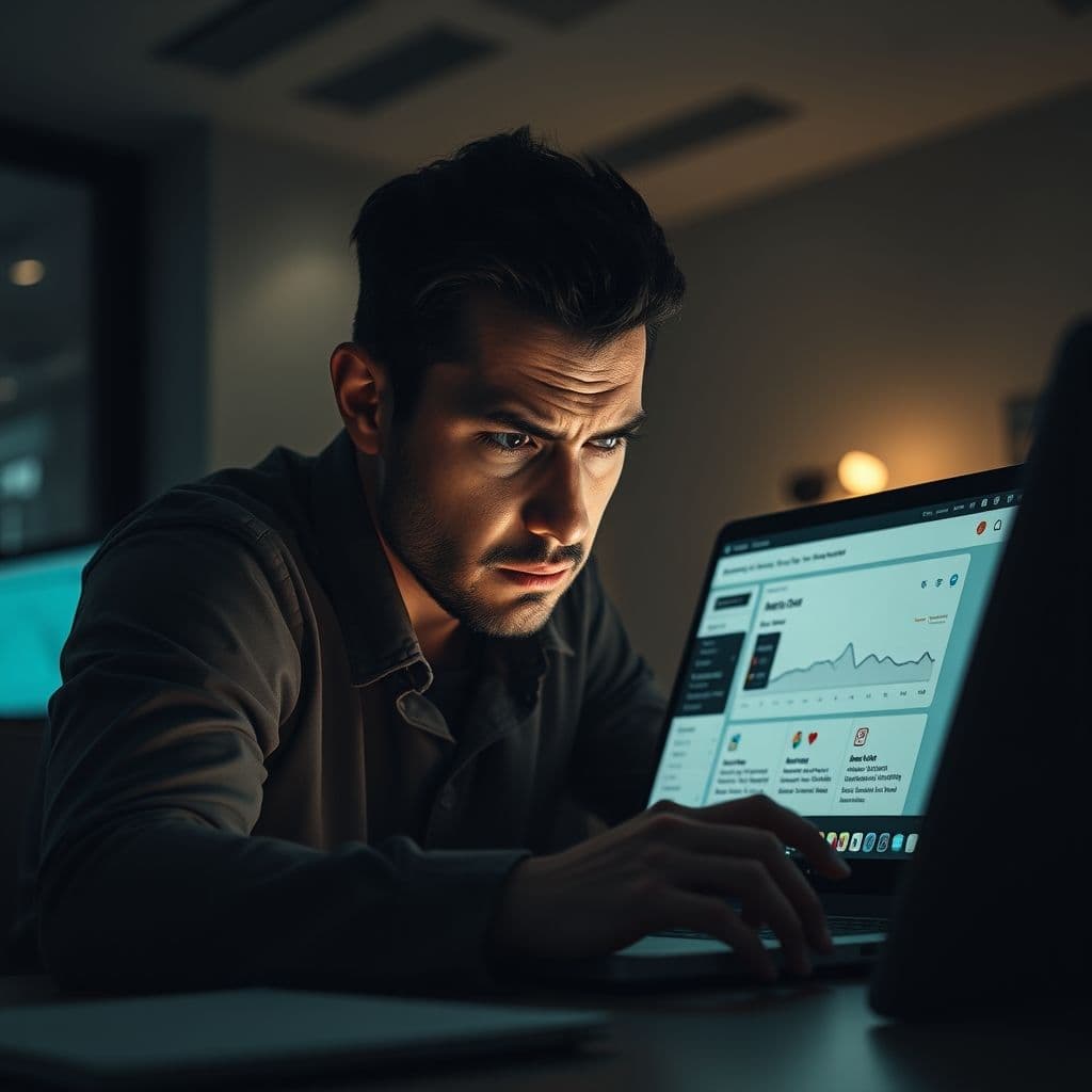 A frustrated user trying to navigate Amazon KDP with a laptop.