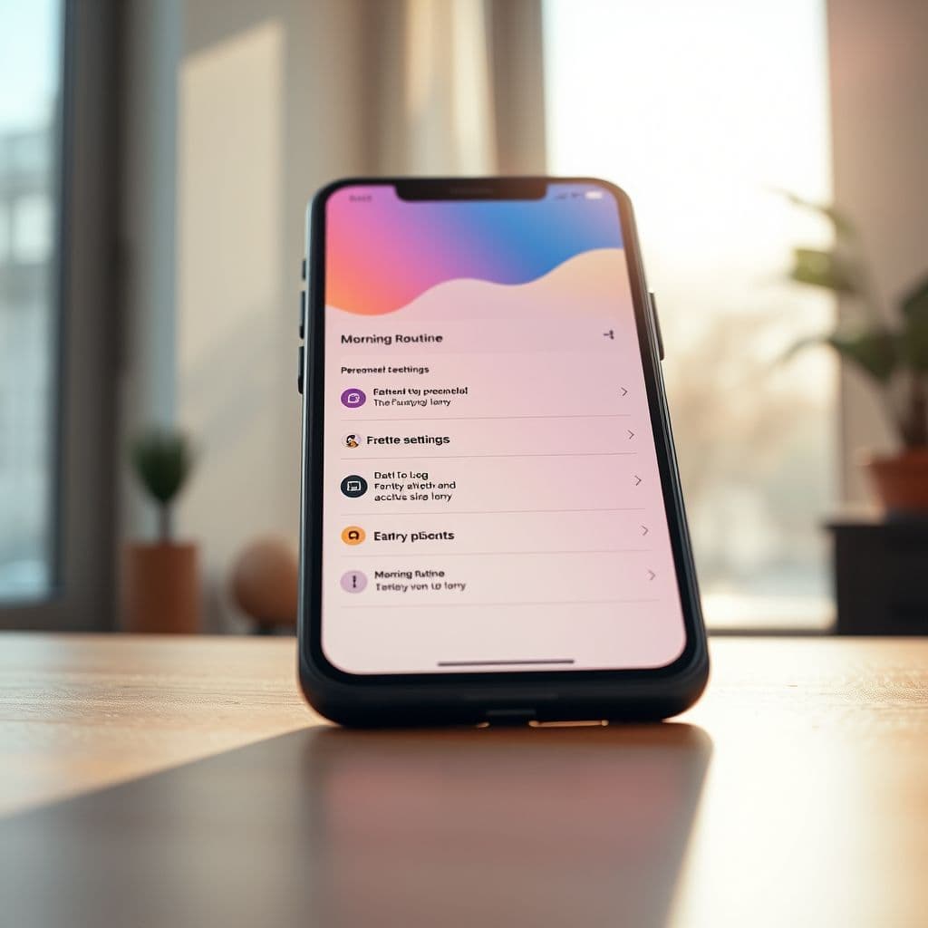 A mock-up of a morning routine app interface on a smartphone.