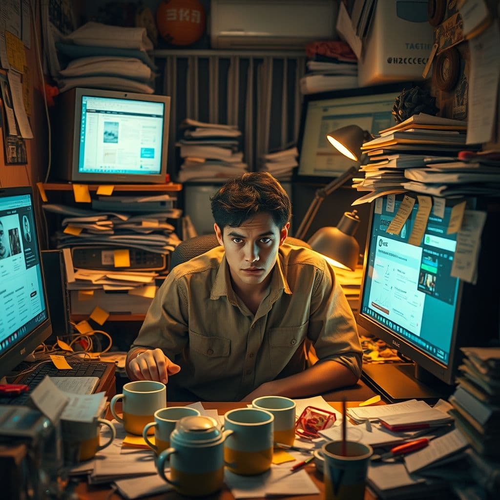 A freelancer overwhelmed by multiple client projects and outsourcing tasks.