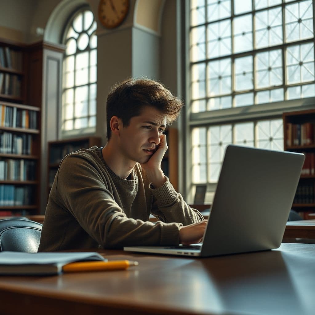 A student frustrated by AI detection results on their laptop.