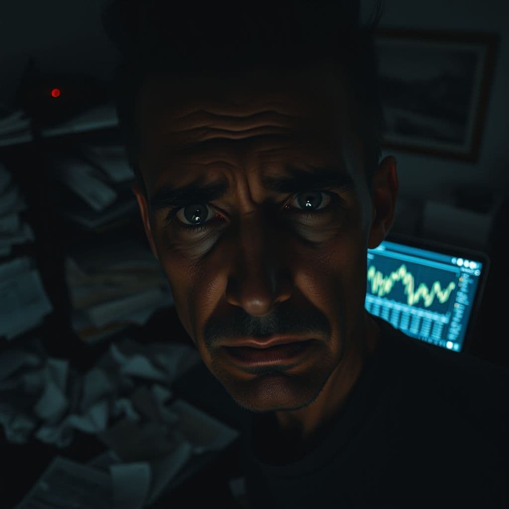 A person looking confused while managing multiple bank accounts.