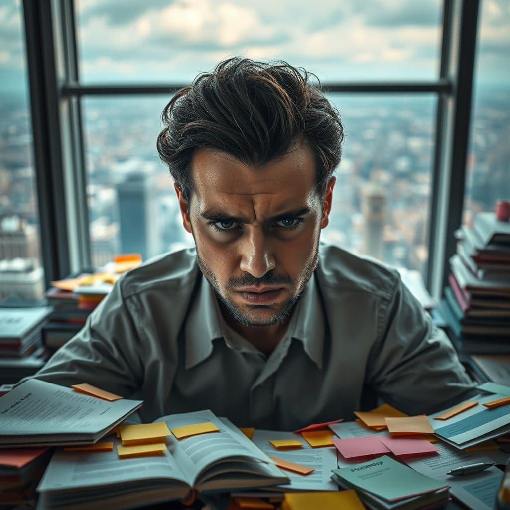 Frustrated professional overwhelmed by productivity methods