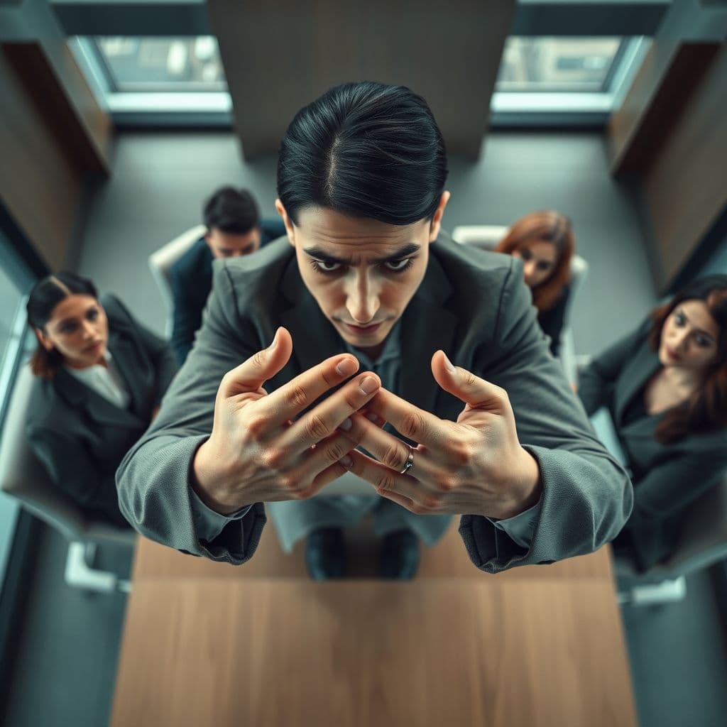 A professional struggling with a panic attack during an important presentation.