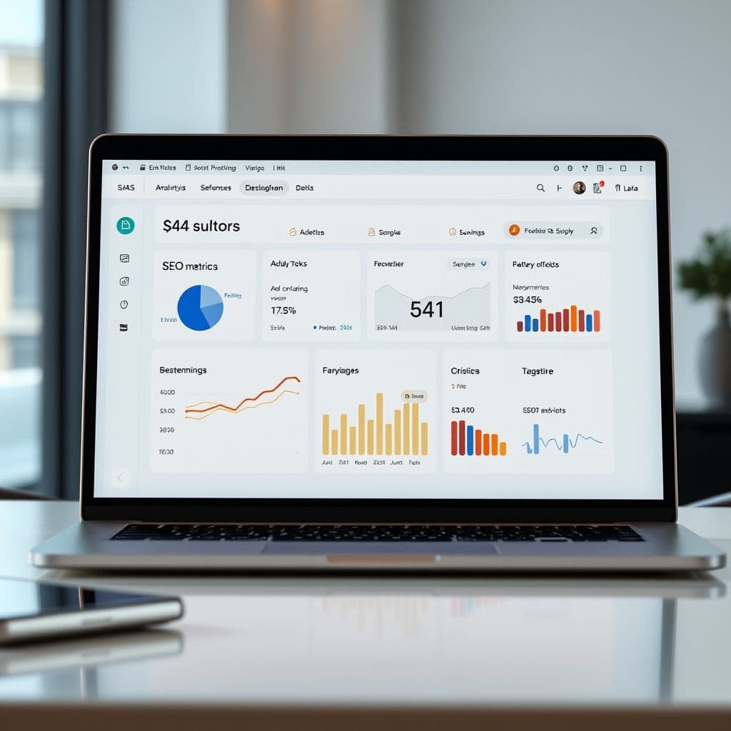 A sleek SaaS dashboard showing marketing analytics and automation tools.