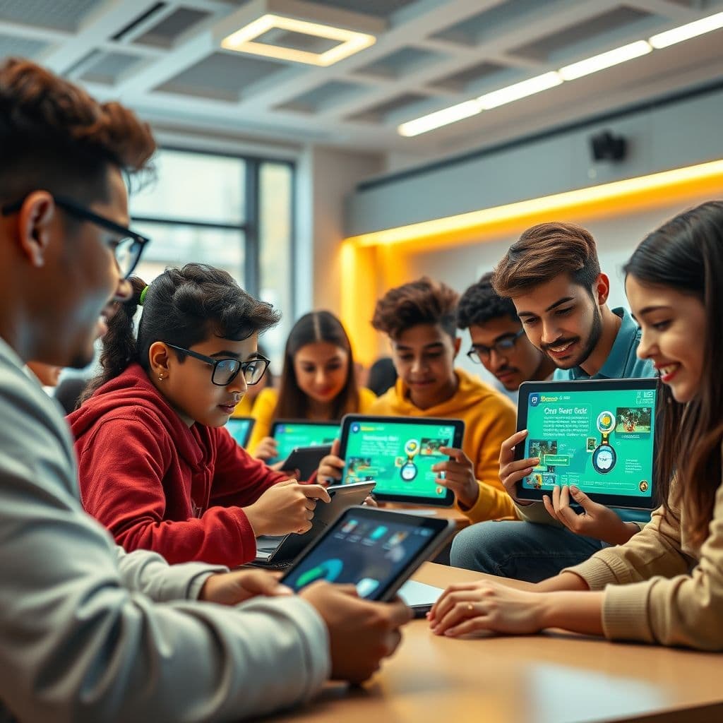 A diverse group of students engaged in interactive coding tutorials on a modern SaaS platform.