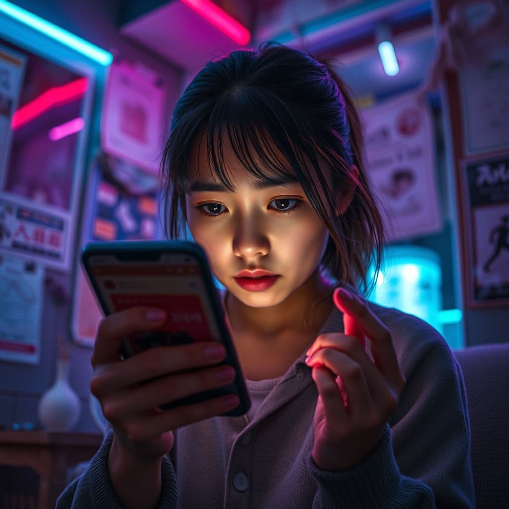 A frustrated person looking at their phone with shopping apps open.