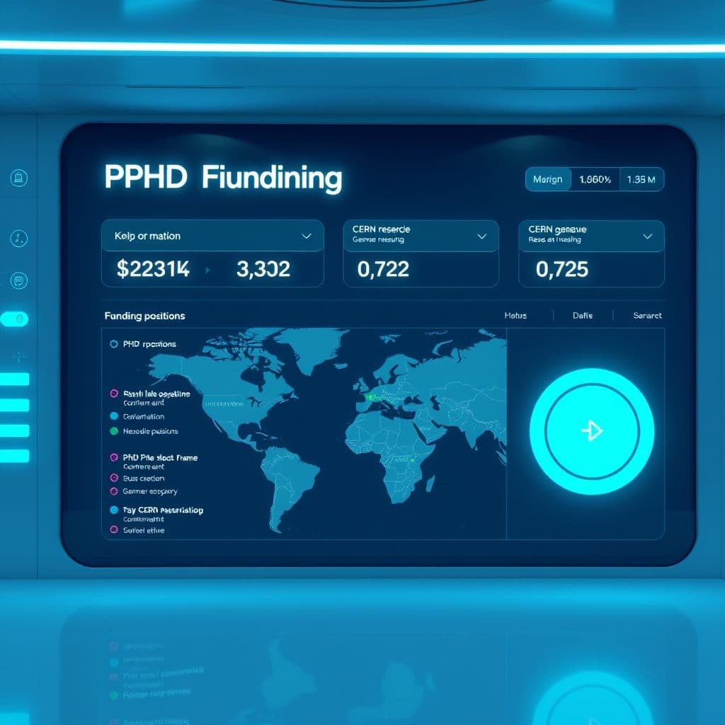 Conceptual interface of a PhD funding platform showing matches and opportunities.