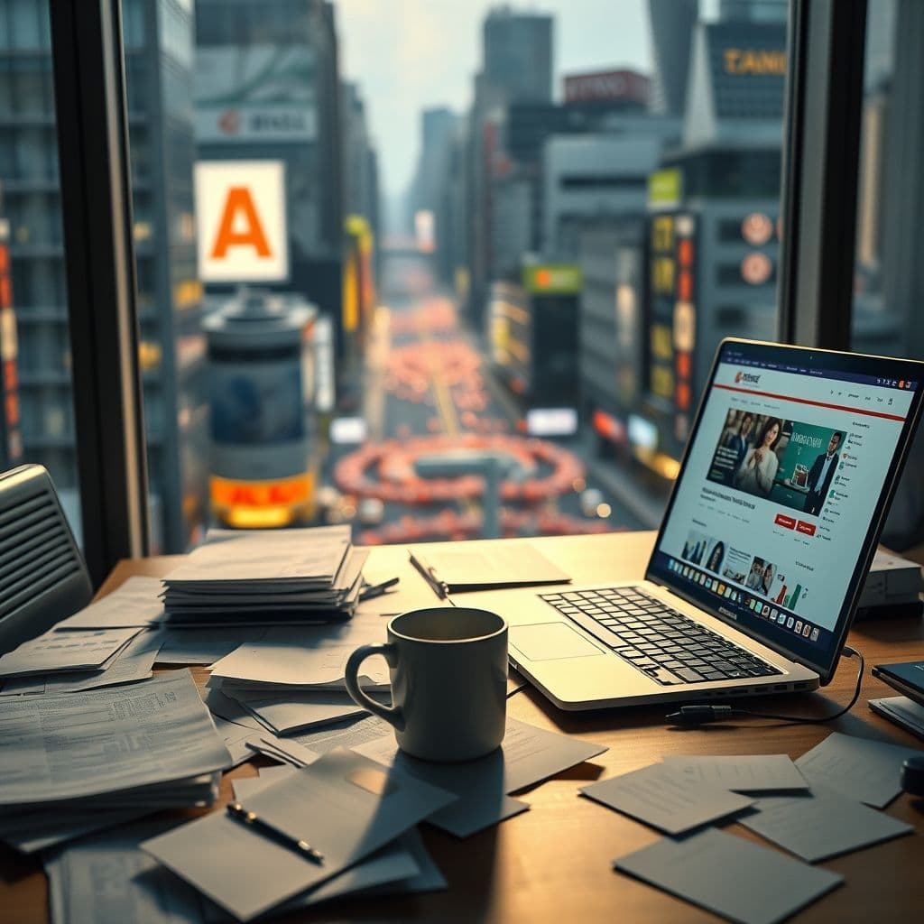 A chaotic desk with multiple unfinished tasks and a stressed individual.
