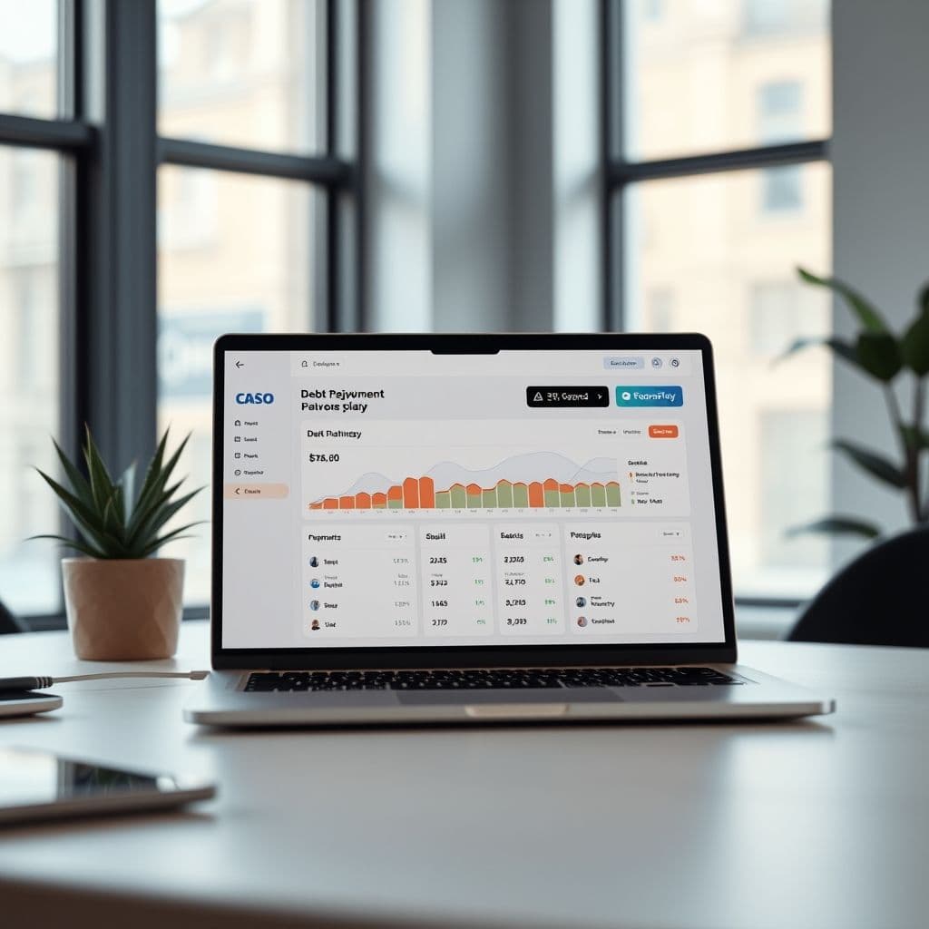 A sleek dashboard showing a personalized debt repayment plan.