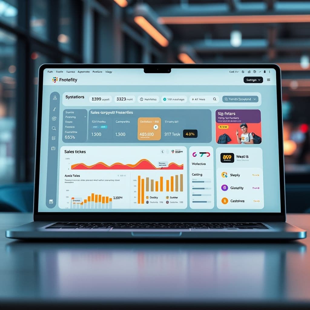 A futuristic SaaS dashboard for high-ticket digital product promotion.