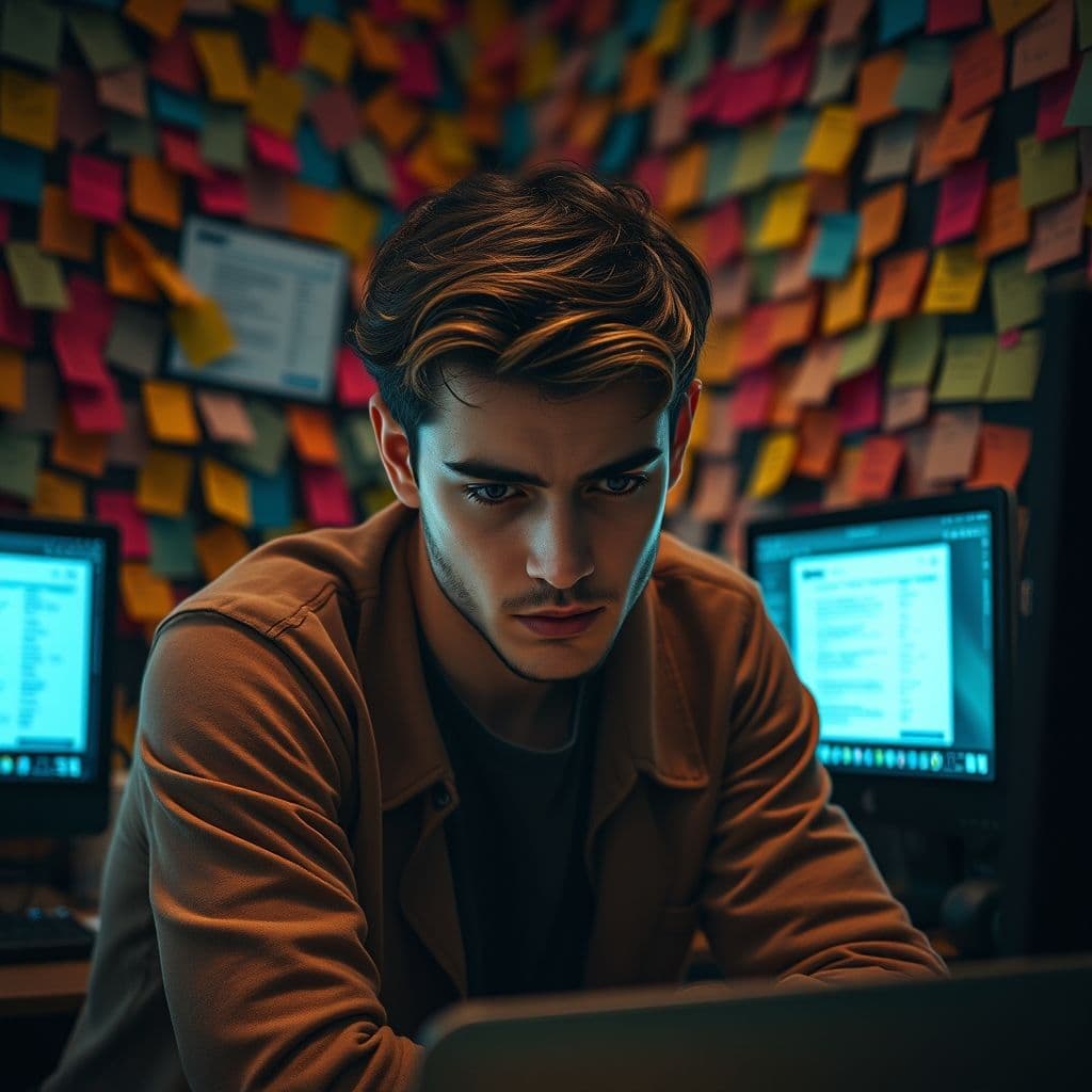 A freelancer overwhelmed by multiple job applications and client messages.