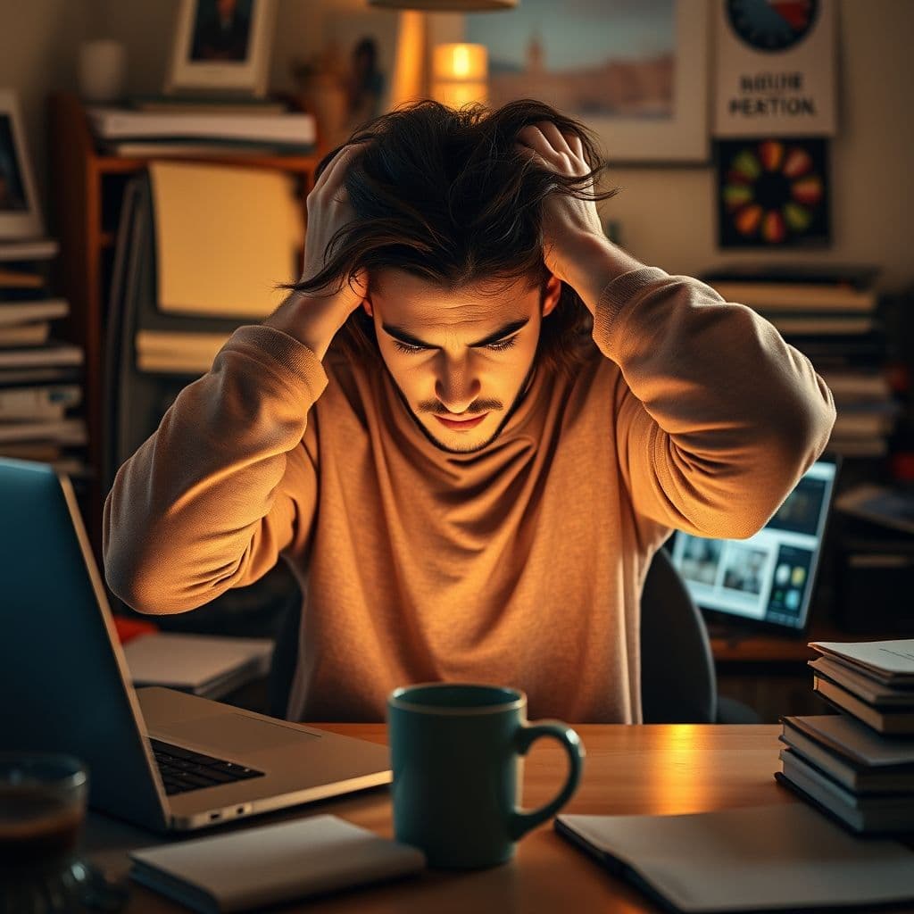 Freelancer frustrated with multiple browser tabs open searching for client emails