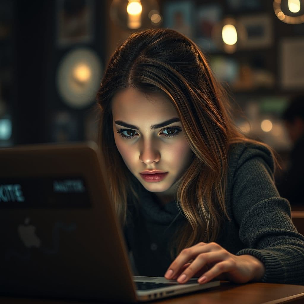 A frustrated creator trying to market digital products on a laptop.