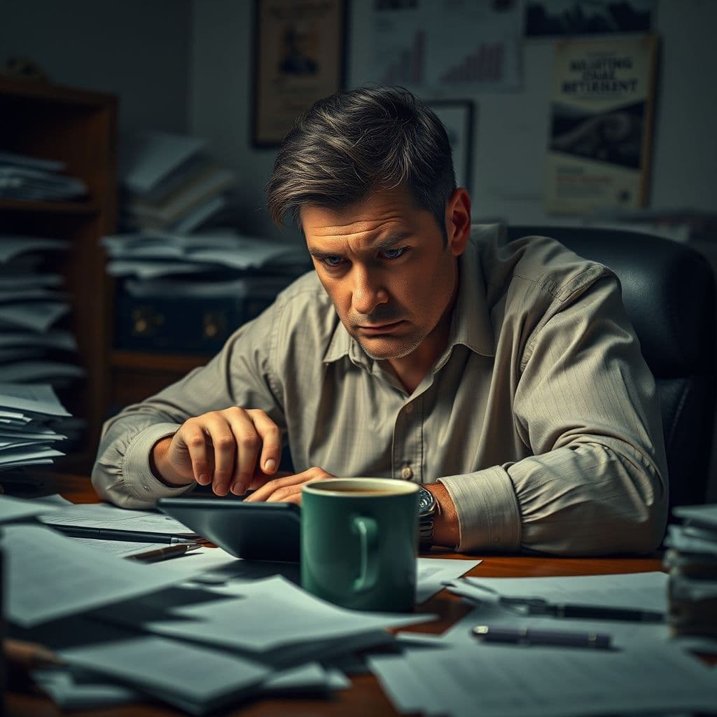 A frustrated person staring at a spreadsheet full of retirement calculations.