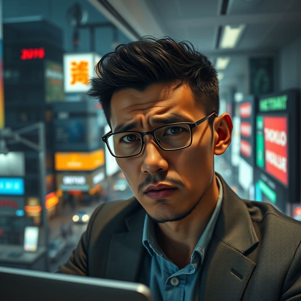 A frustrated marketer staring at a laptop screen with SEO analytics.