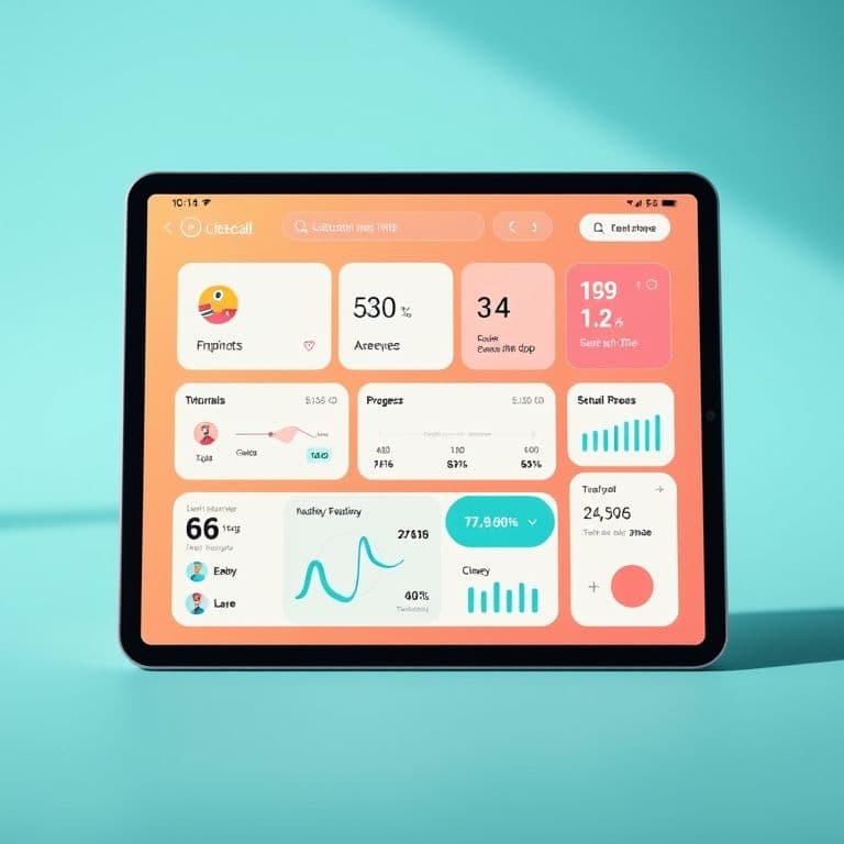 Conceptual interface of an educational investment platform showing tutorials and dashboards.